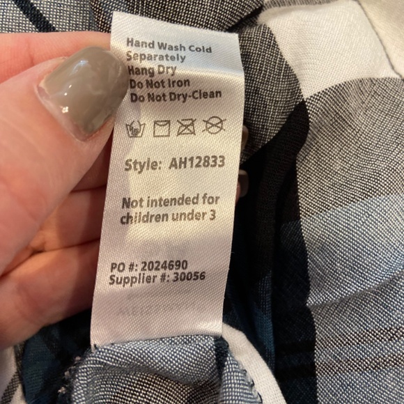 Weissman Plaid Button Snap Shirt - Blue/Black/White, 100% Rayon (Adult Small) - Picture 7 of 7